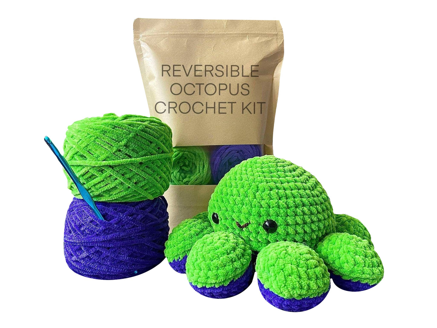 Reversible Octopus Crochet Kit: Bright Green / Bright Purple