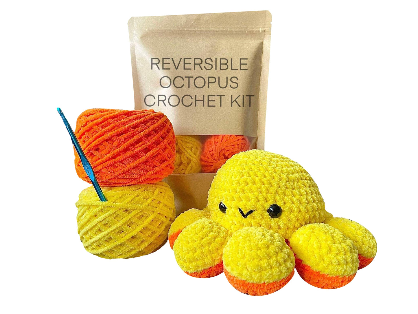 Reversible Octopus Crochet Kit: Bright Yellow / Bright Orange