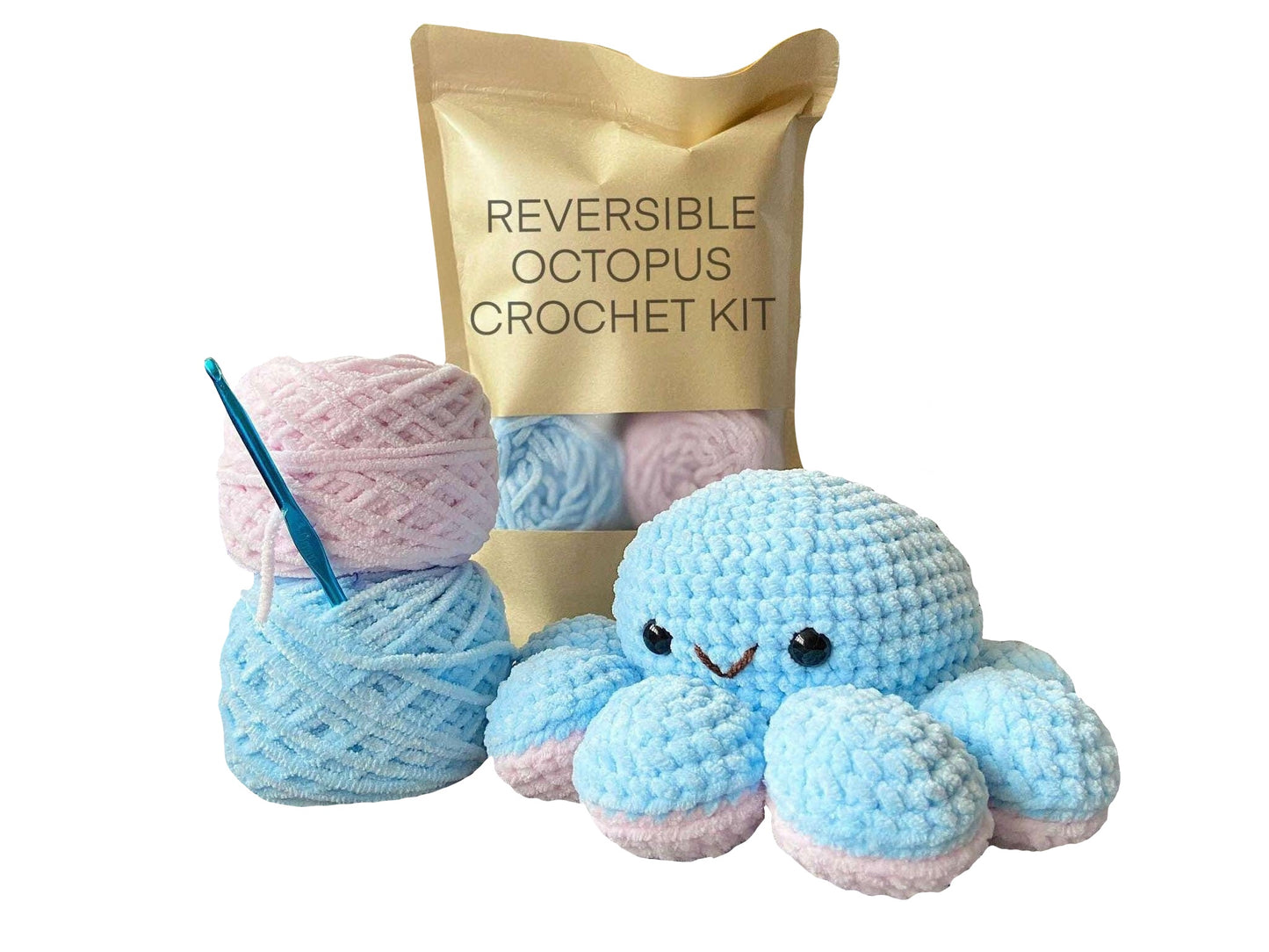 Reversible Octopus Crochet Kit: Pastel Blue / Pastel Pink