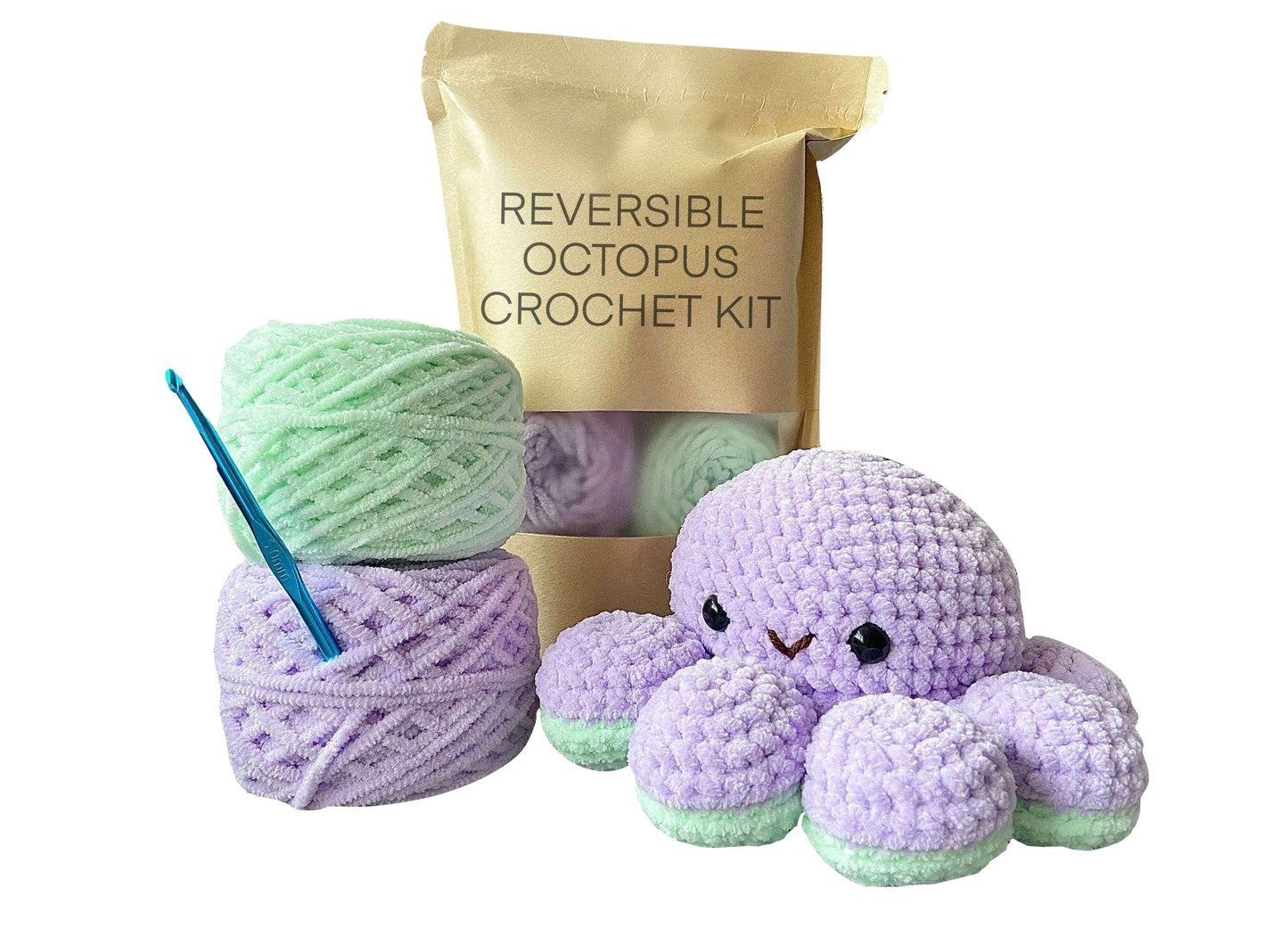 Reversible Octopus Crochet Kit: Pastel Purple / Pastel Green
