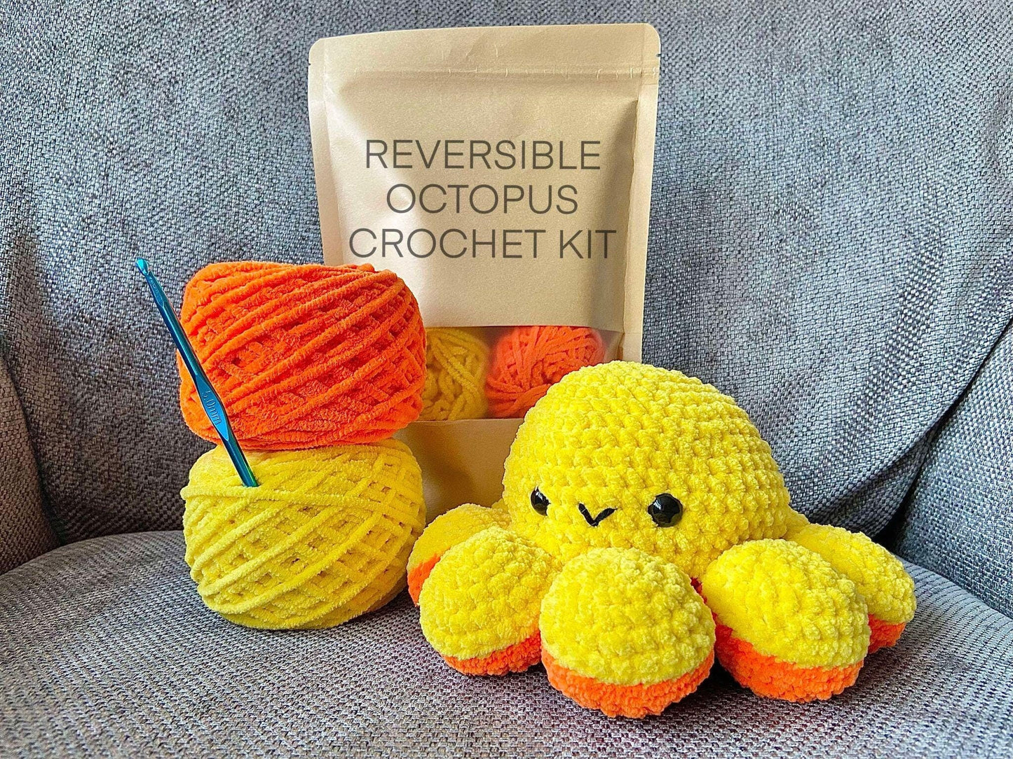 Reversible Octopus Crochet Kit: Bright Yellow / Bright Orange
