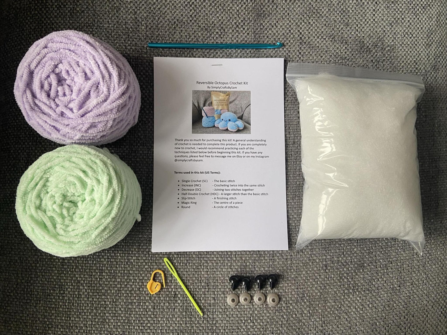 Reversible Octopus Crochet Kit: Pastel Purple / Pastel Green
