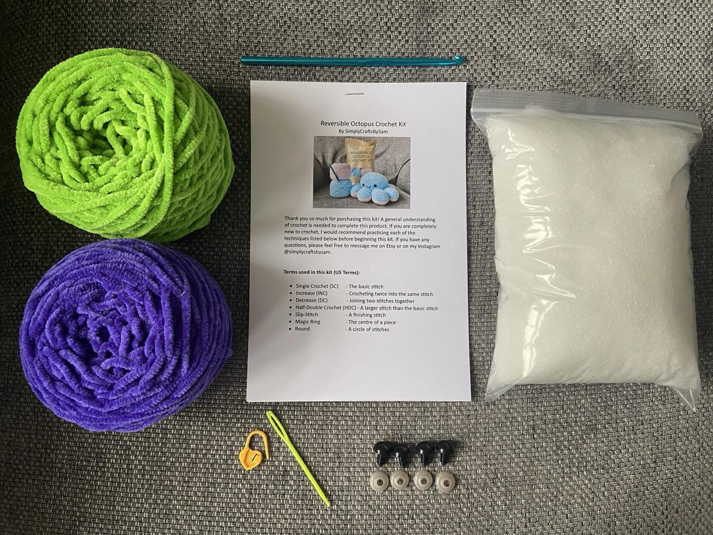 Reversible Octopus Crochet Kit: Bright Green / Bright Purple