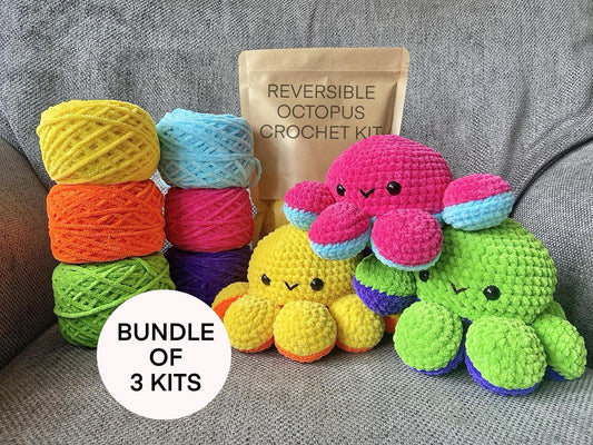 Bundle of 3 Reversible Octopus Crochet Kits