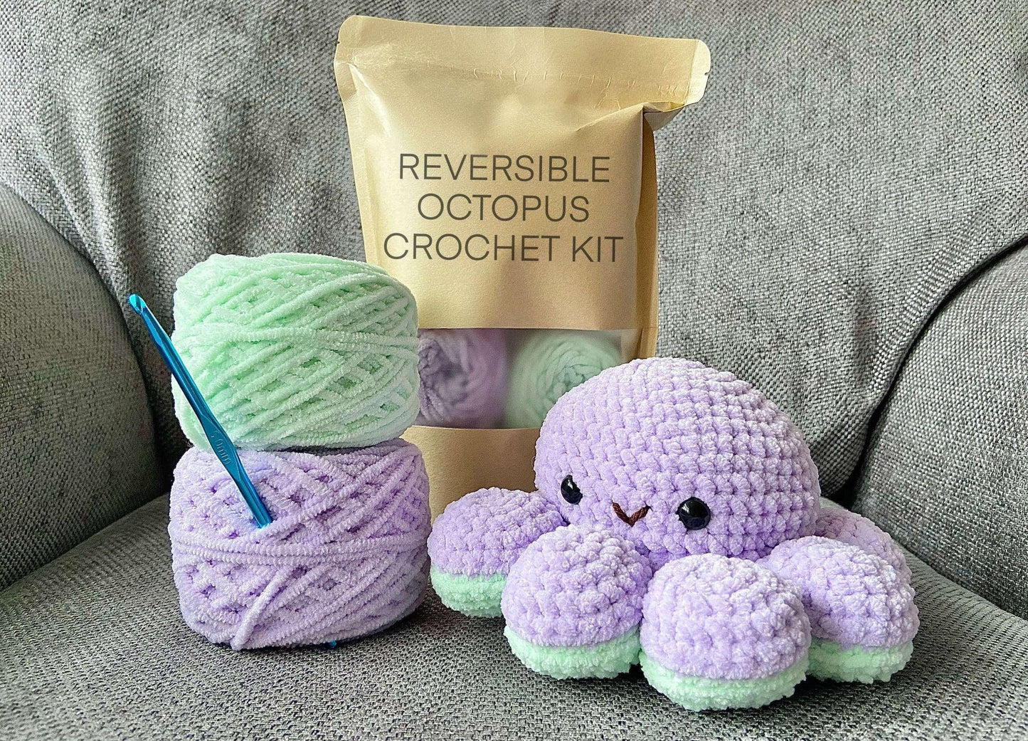 Reversible Octopus Crochet Kit: Pastel Purple / Pastel Green