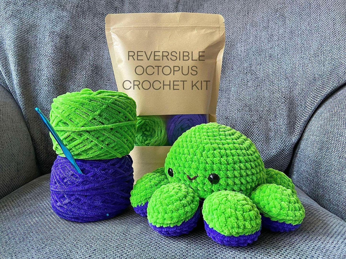 Reversible Octopus Crochet Kit: Bright Green / Bright Purple