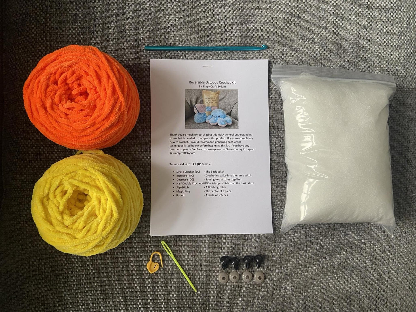 Reversible Octopus Crochet Kit: Bright Yellow / Bright Orange