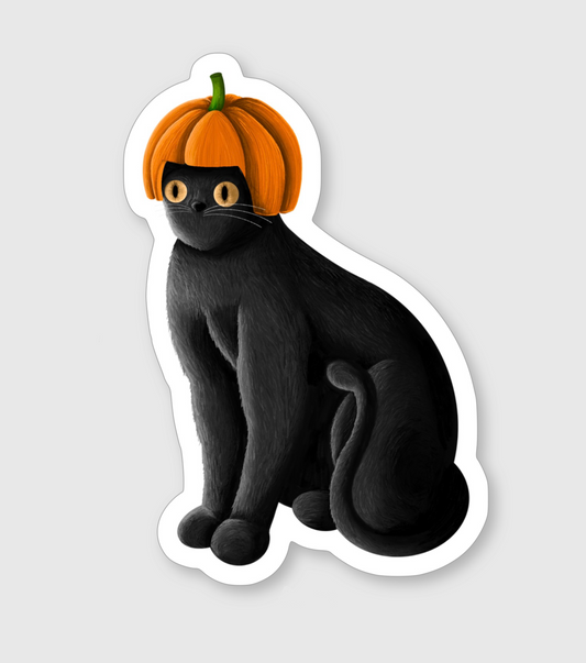 Cat Wearing Pumpkin Hat - Matte Sticker