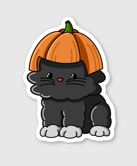 Cute Cat Wearing Pumpkin Hat - Matte Sticker