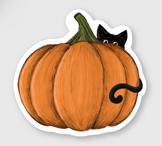 Cat and Pumpkin Sticker - Matte Sticker
