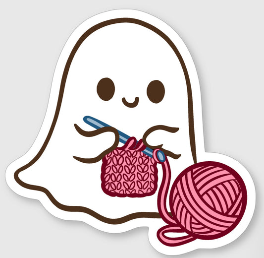 Crocheting Ghost Sticker - Matte Sticker