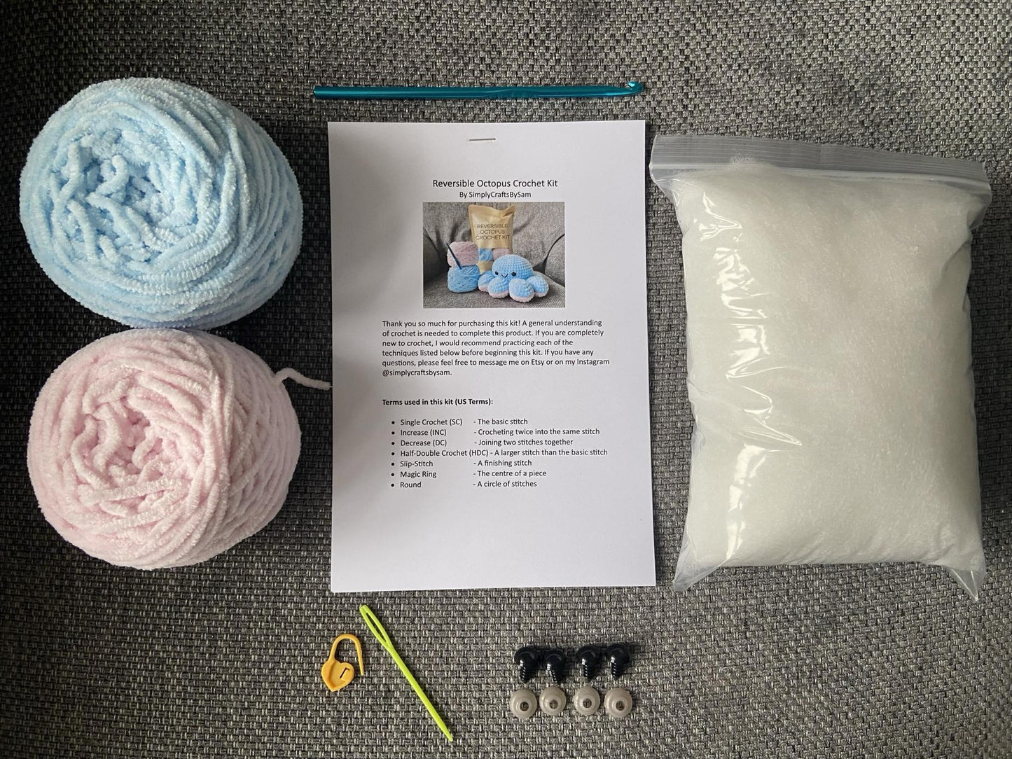 Reversible Octopus Crochet Kit: Pastel Blue / Pastel Pink